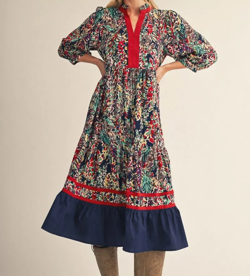 JODIFL Navy/Red Floral Dress