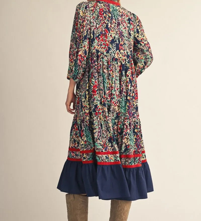 JODIFL Navy/Red Floral Dress