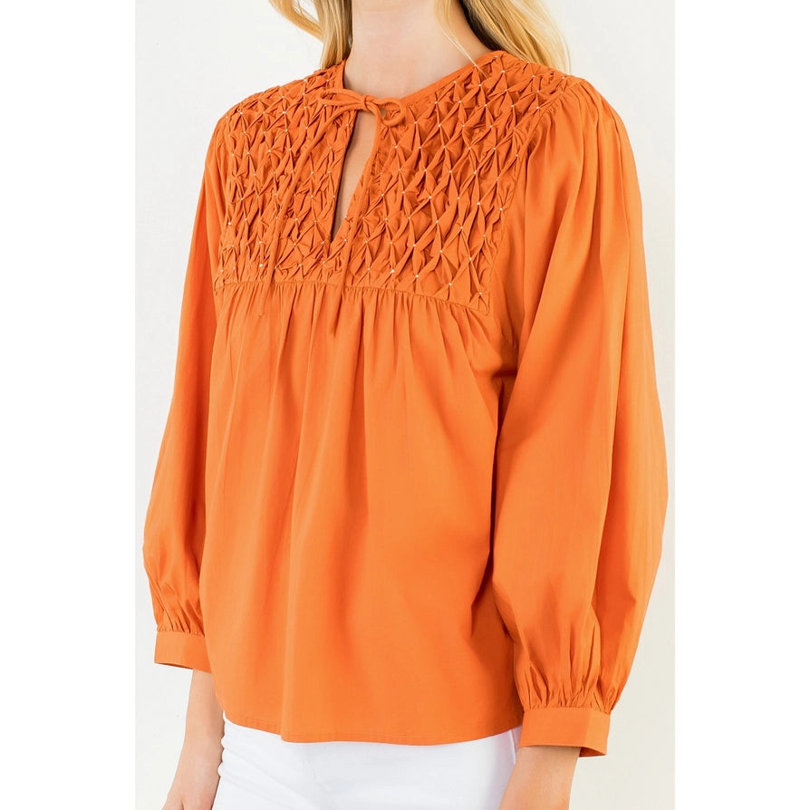 Smocking Detail Top - Orange