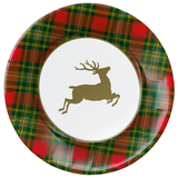 Caspari Reindeer Tartan Red Paper Dinner Plates - 8 Pack