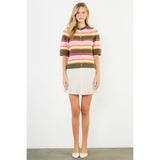 Short Sleeve Multi Color Knit Top - Olive