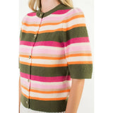 Short Sleeve Multi Color Knit Top - Olive