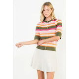 Short Sleeve Multi Color Knit Top - Olive