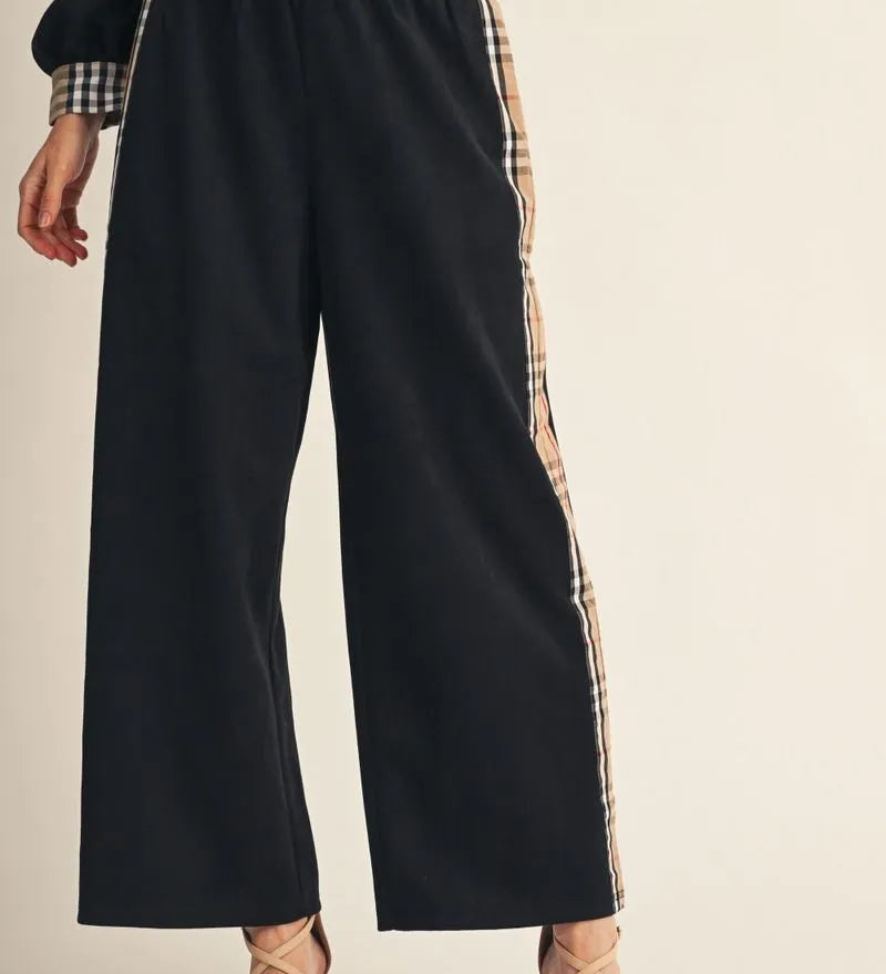 Side Plaid Accent Wide Leg Sweatpants