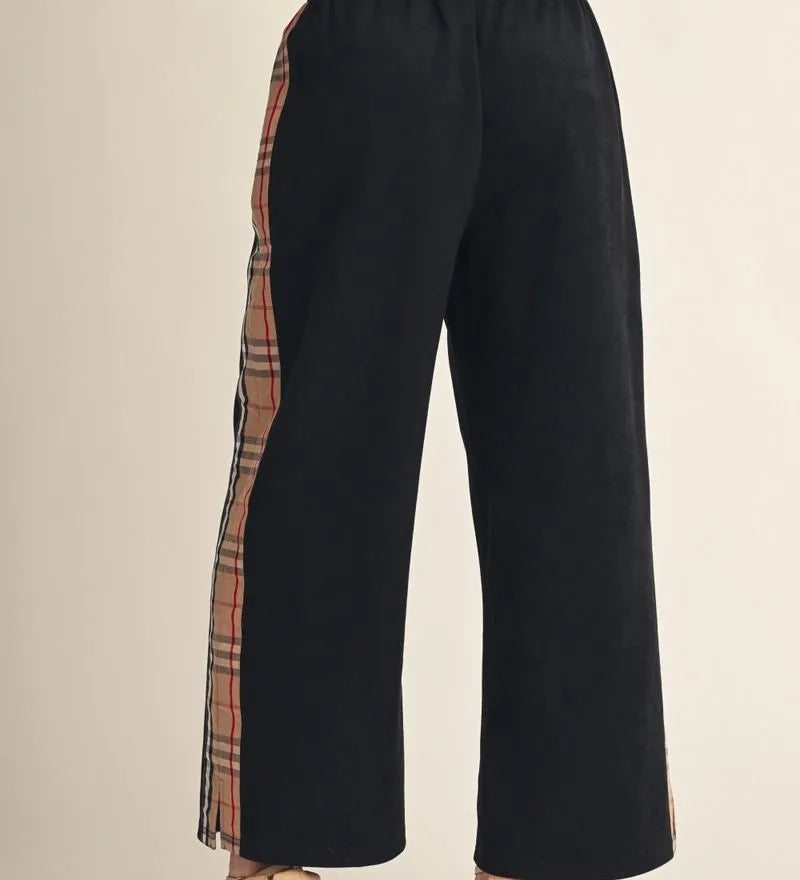 Side Plaid Accent Wide Leg Sweatpants