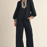 Side Plaid Accent Wide Leg Sweatpants