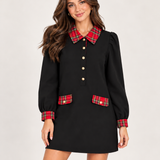 JODIFL Black Dress with Red Plaid Trim