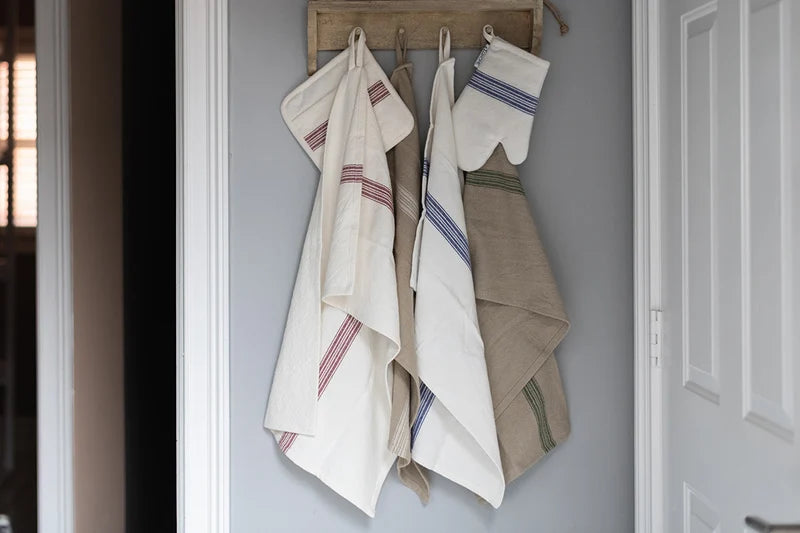 Kitchen Tea Towel, Vintage Navy Blue Stripe, Set of 2