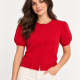 Puff Sleeve Red Cardigan