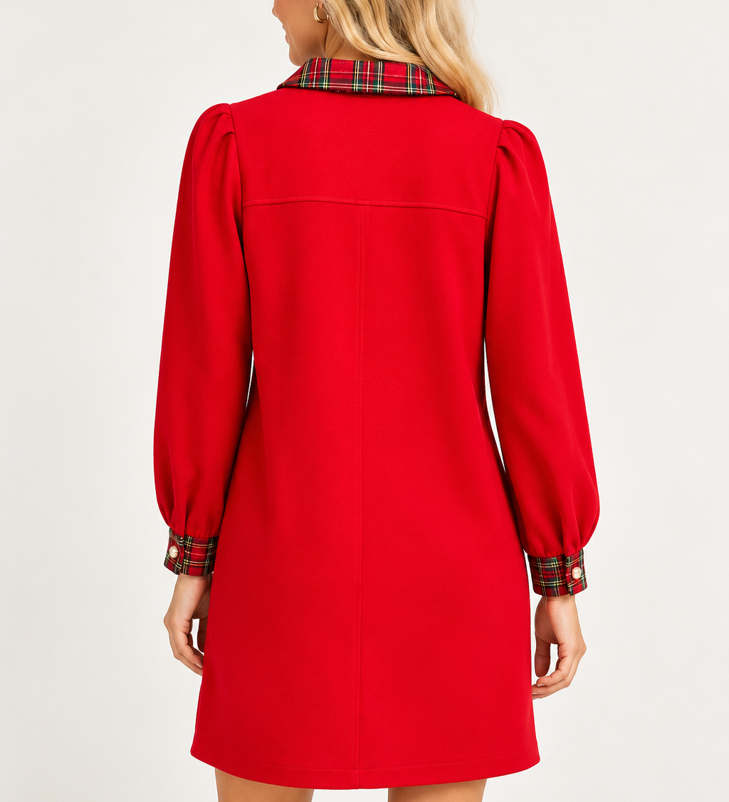 JODIFL Red Dress with Plaid Accents