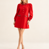 JODIFL Red Dress with Plaid Accents