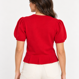 Puff Sleeve Red Cardigan