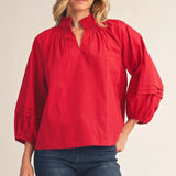 Red Long Sleeved Smocked Top