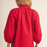 Red Long Sleeved Smocked Top