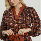 Mix Boho Print Belted Midi Dress - Russet Mix - M