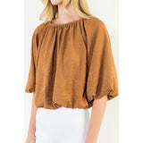Suede Cinched Top - Brown