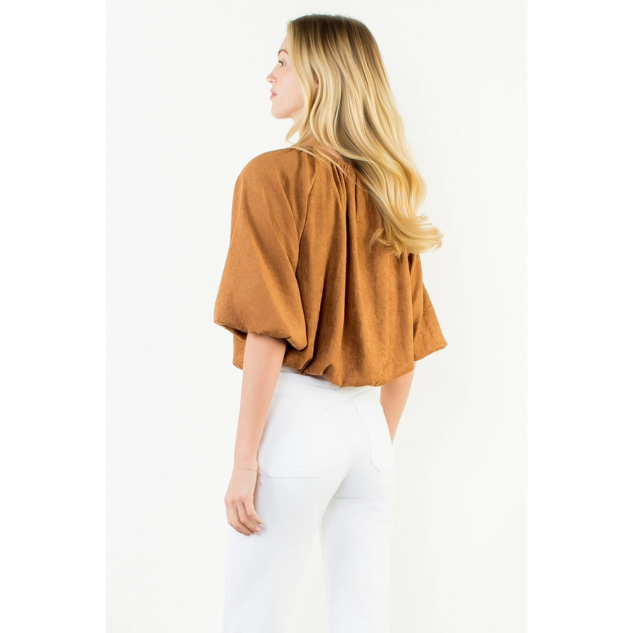 Suede Cinched Top - Brown
