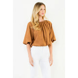 Suede Cinched Top - Brown