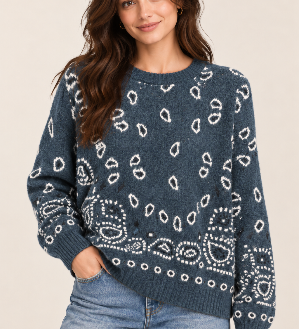 Sweater Denim Paisley Dark Teal