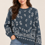 Sweater Denim Paisley Dark Teal