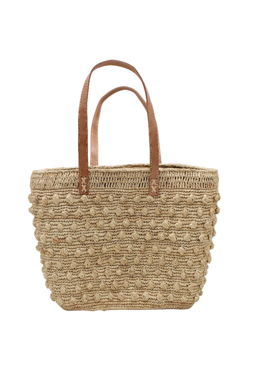 Boucle Crochet Straw Basket Bag in Natural