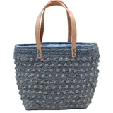 Boucle Crochet Straw Basket Bag in Denim