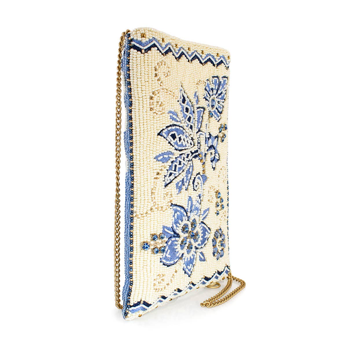 Easy Street Denim Flowers Beaded Crossbody Phone Bag