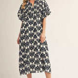 Puff Sleeves Boho Floral Midi Dress