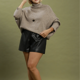 Soft Knit Turtle Neck Dolman Sweater Top - Taupe - 1XL