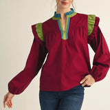 Burgundy Top with Green/Teal Contrast