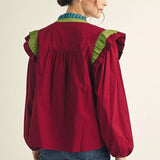 Burgundy Top with Green/Teal Contrast