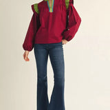 Burgundy Top with Green/Teal Contrast