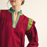 Burgundy Top with Green/Teal Contrast