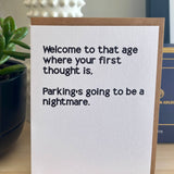 Funny Birthday Card | Getting Older Humor | Parking Anxiety