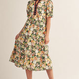 Puff Shoulder Floral Tiered Midi Dress