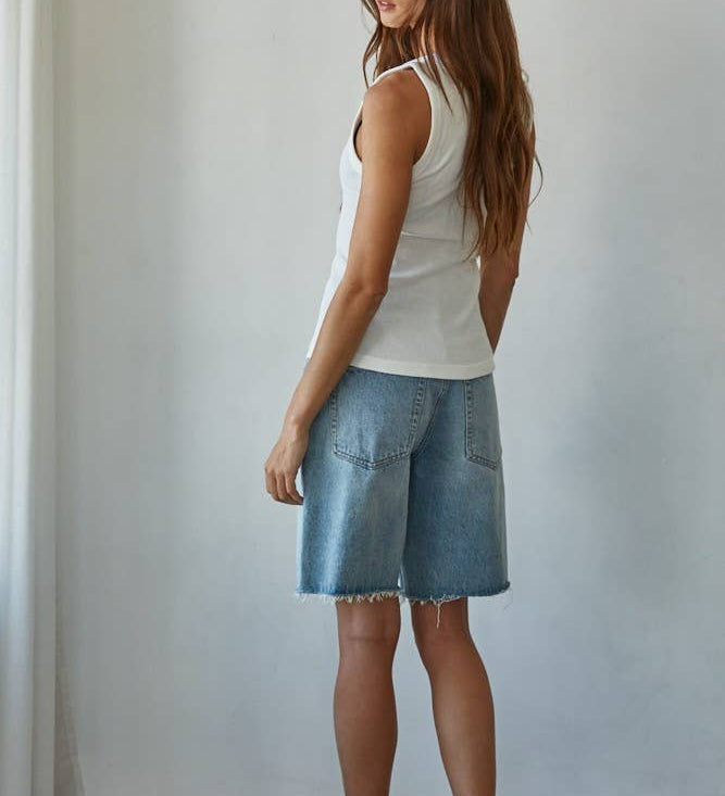 Cotton Round Neck Sleeveless Tank Top: Off White / S