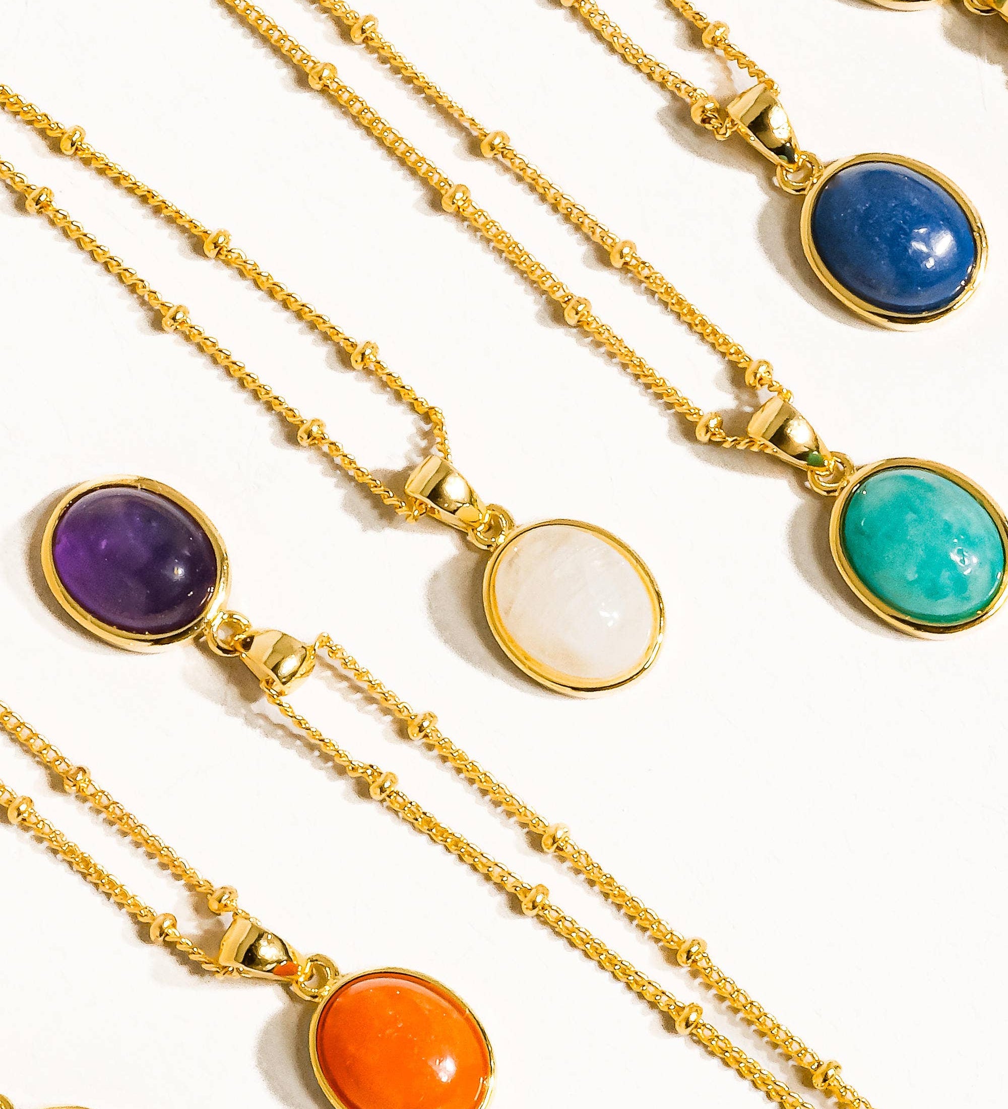 Caillou 18K Gold Assorted Natural Stone Necklace: Moonstone