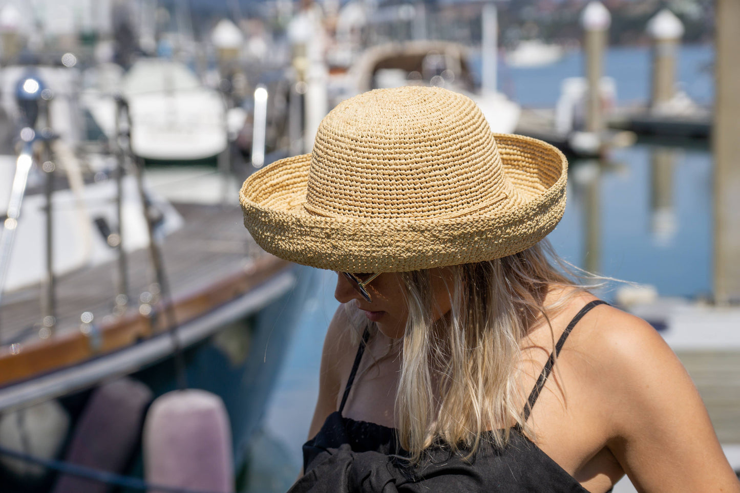Leor 3" Brim Crochet Straw Sun Hat in Natural