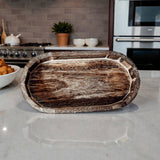 Rustic Wood Oval Trinket Tray — White Distressed