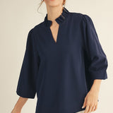 Plus Size Ruffled Neck Crinkle Solid Top