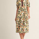 Puff Shoulder Floral Tiered Midi Dress