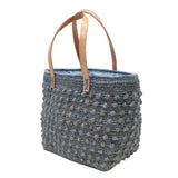 Boucle Crochet Straw Basket Bag in Denim