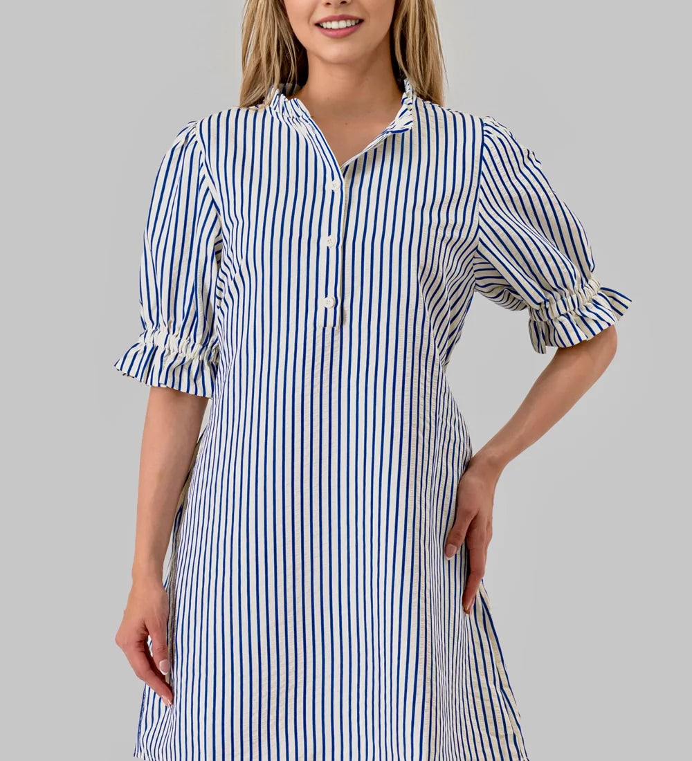 Quinn Striped Dress- Blue & White
