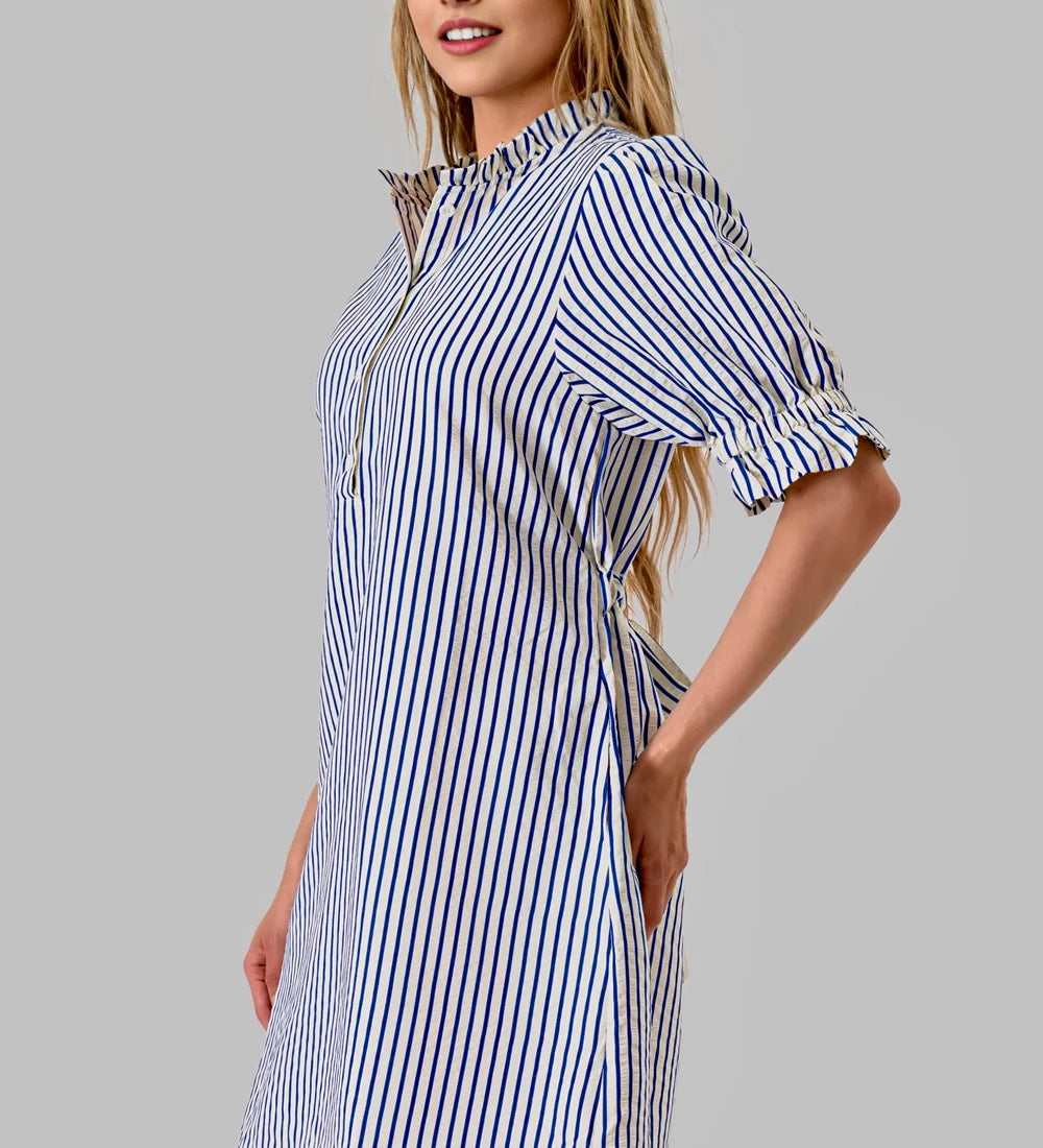 Quinn Striped Dress- Blue & White