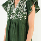 THML Textured Short Sleeve Embroidery Dress - Verde