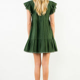 THML Textured Short Sleeve Embroidery Dress - Verde