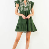 THML Textured Short Sleeve Embroidery Dress - Verde