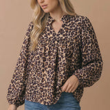 Bubble Long Sleeve Leopard Print Blouse