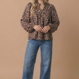 Bubble Long Sleeve Leopard Print Blouse