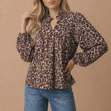 Bubble Long Sleeve Leopard Print Blouse